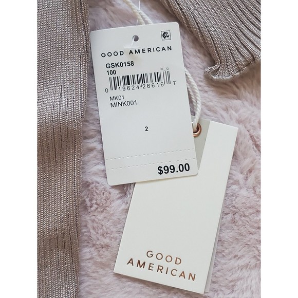 Good American Plaited Ribbed Polo top in Mink001 Beige Size 2 US M New - Picture 6 of 9